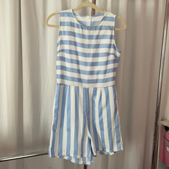 Pants - NEW Light Blue and White Striped Romper